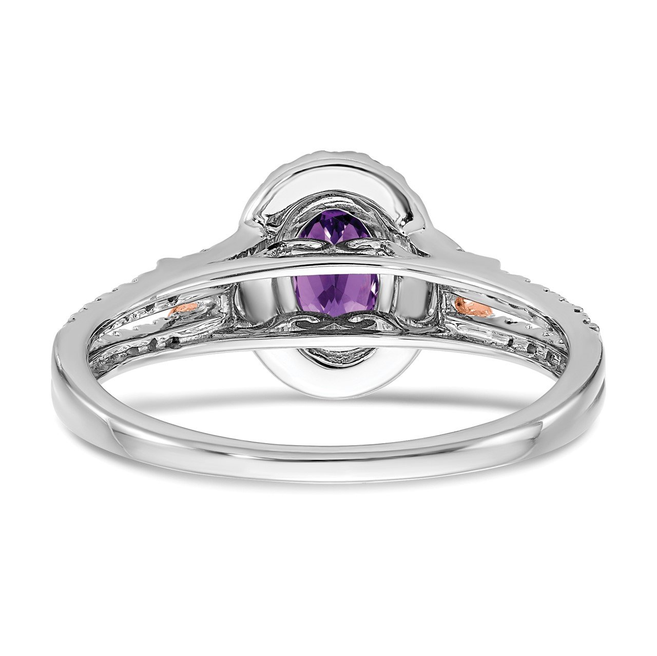 14k White Gold with RG Accent Amethyst and Diamond Halo Ring-3