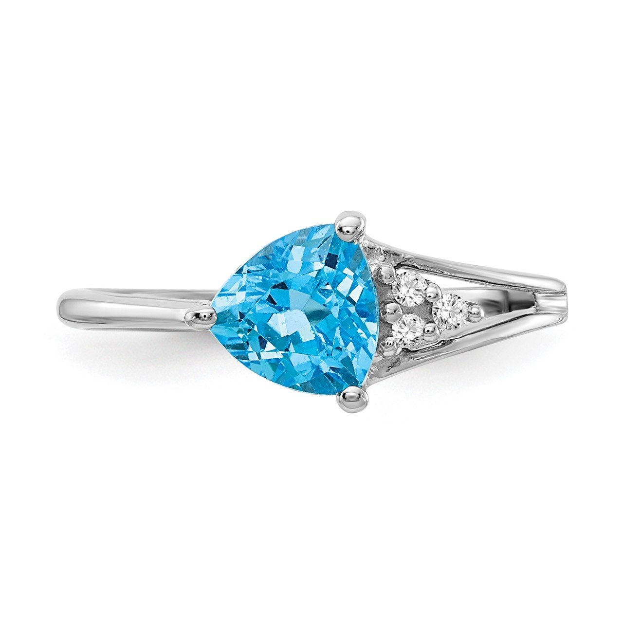 14k White Gold 6mm Blue Topaz AA Diamond ring-4