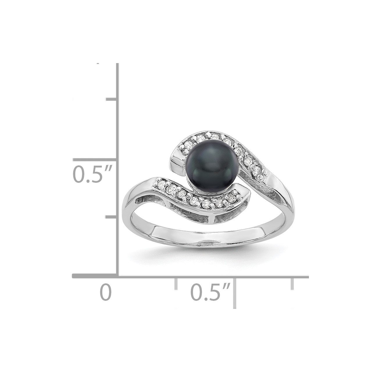 14k White Gold 5.5mm Black FW Cultured Pearl AA Diamond ring-1