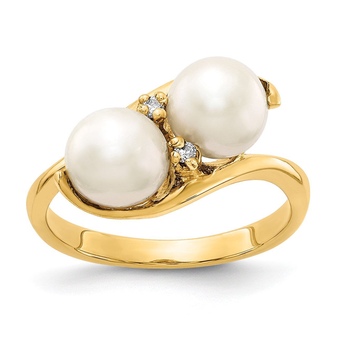 14k 6mm FW Cultured Pearl AA Diamond ring