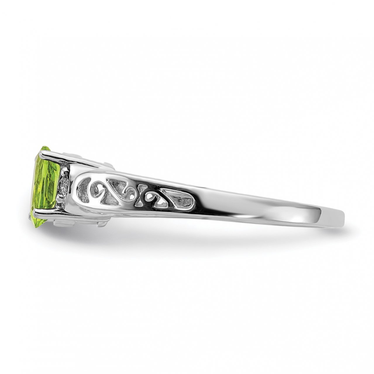 14k White Gold 6x4mm Oval Peridot AA Diamond ring-2