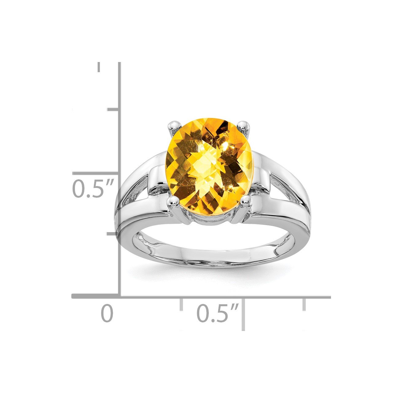 14k White Gold 11x9mm Oval Citrine Checker ring-1