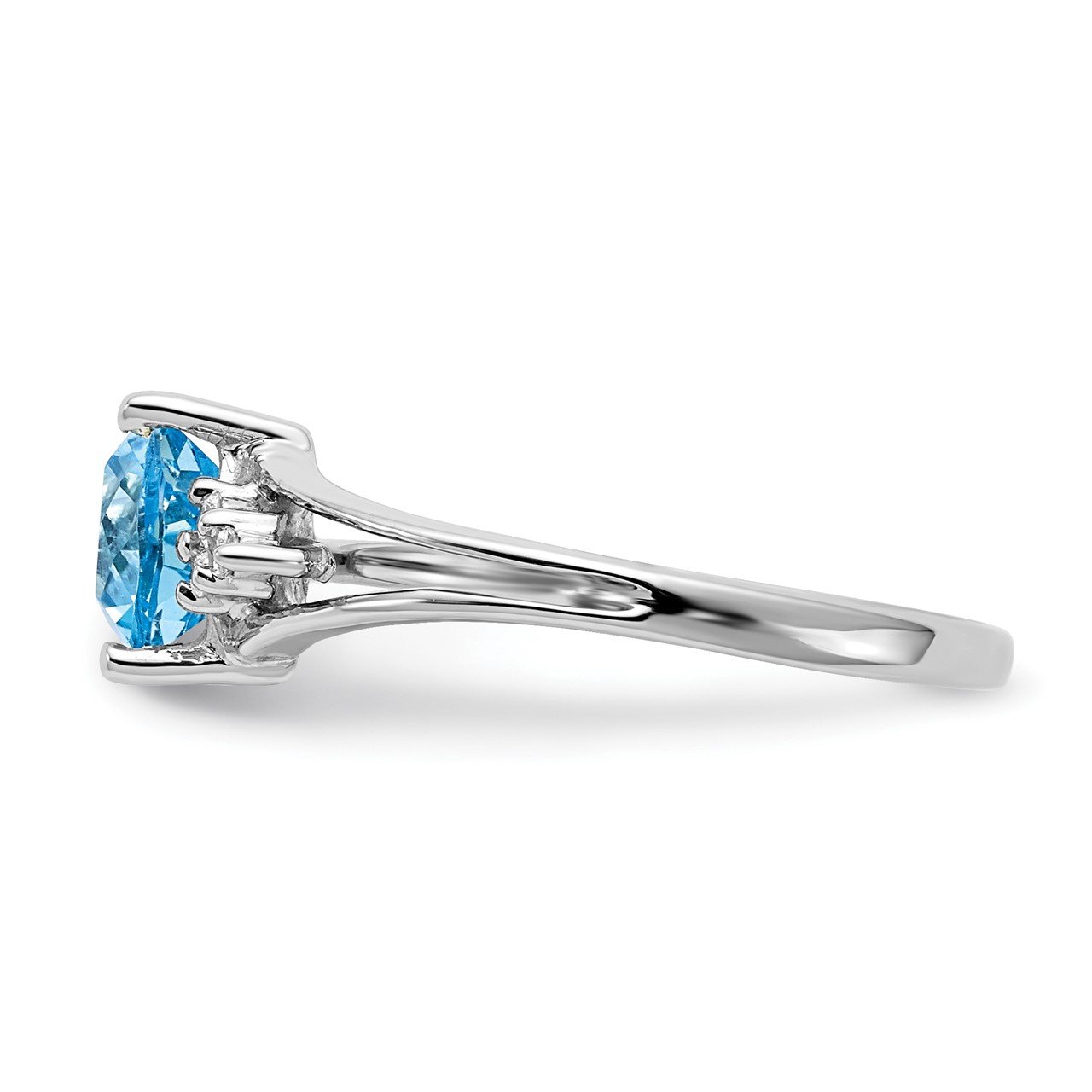 14k White Gold 6mm Blue Topaz AA Diamond ring-3