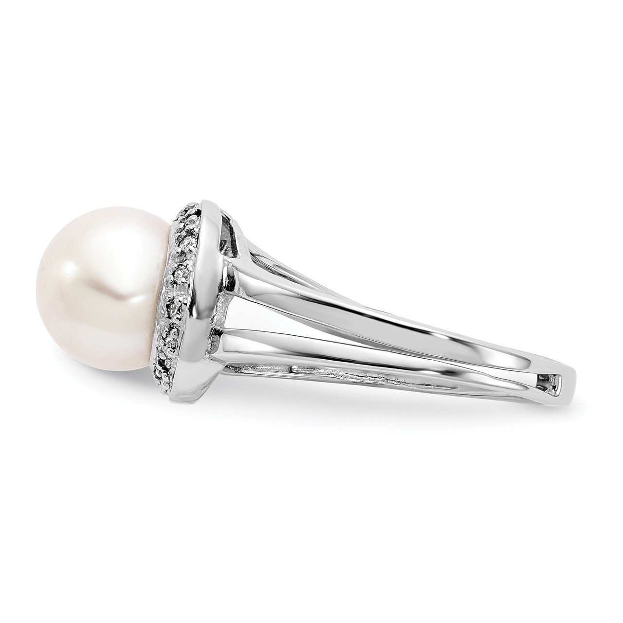 14k White Gold 7.5mm FW Cultured Pearl AAA Diamond ring-2
