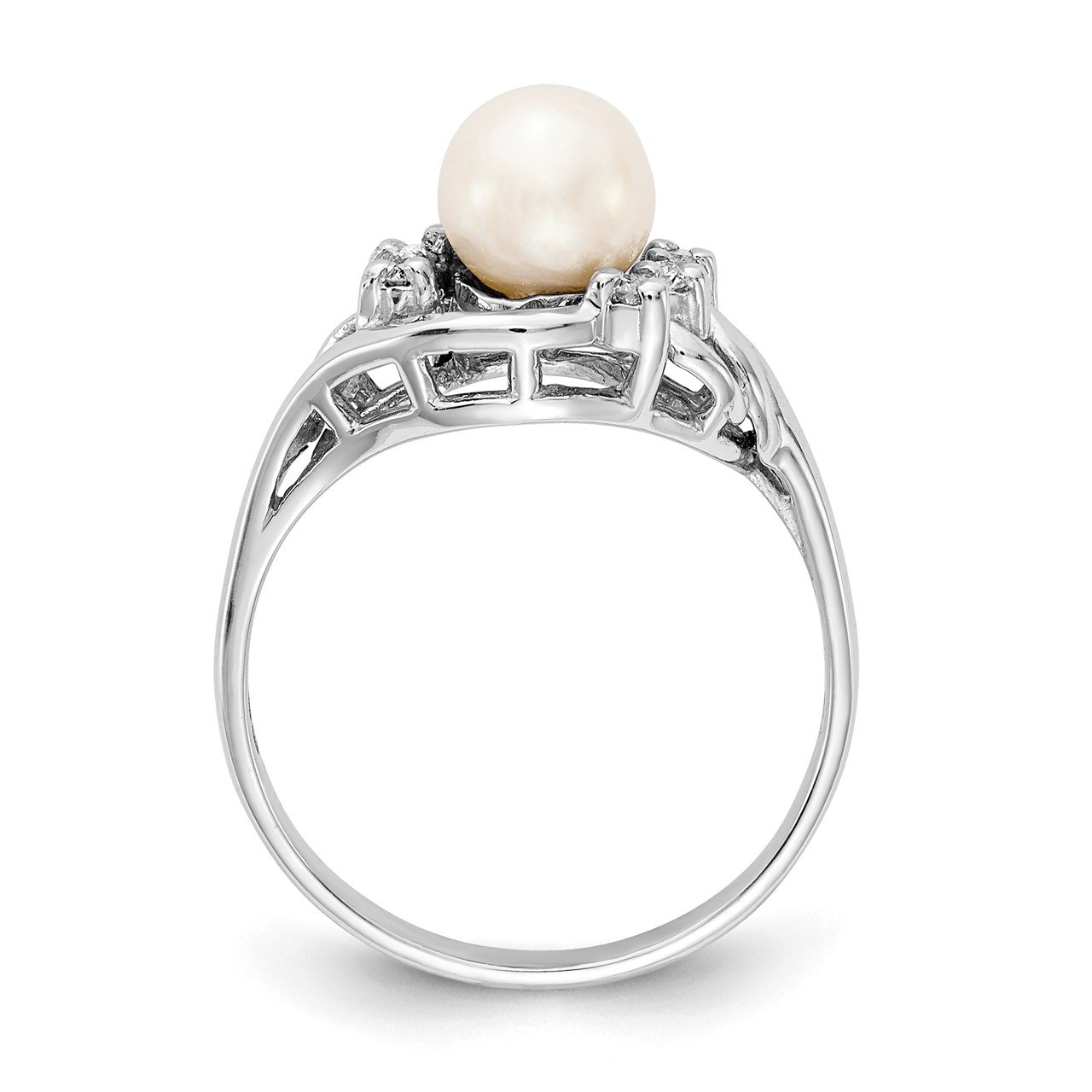 14k White Gold 6mm FW Cultured Pearl A Diamond ring-1