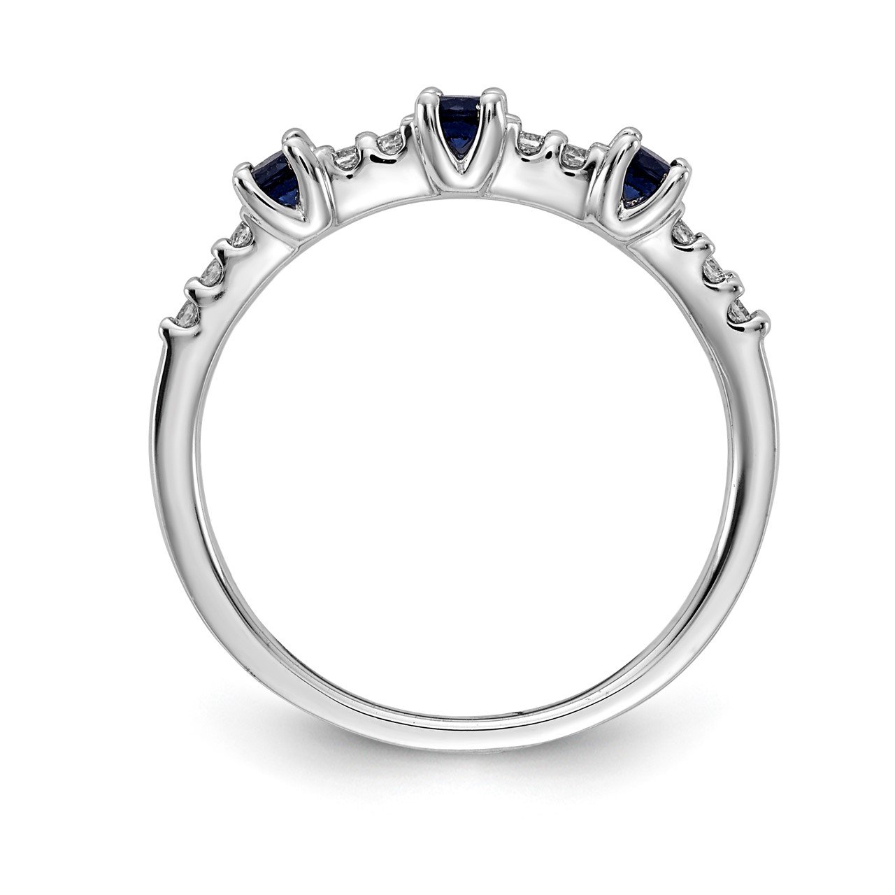 14k White Gold Diamond and Sapphire 3-Stone Ring-1