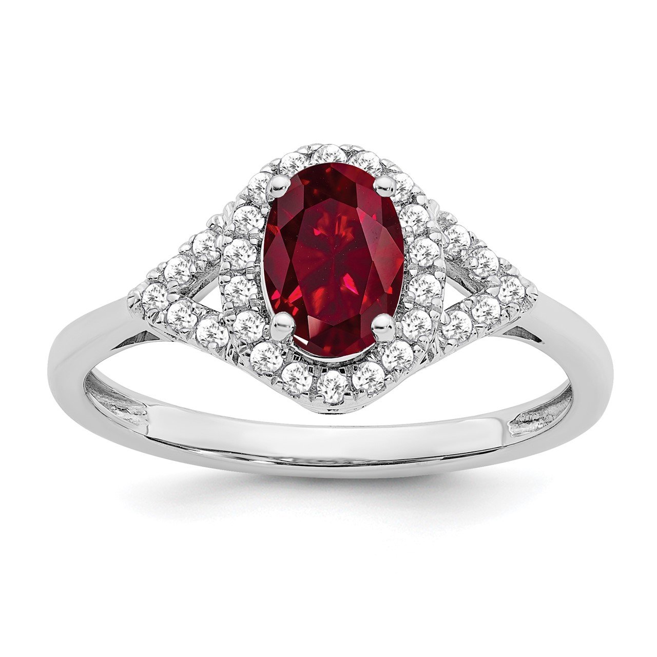 14k White Gold Oval Created Ruby and Diamond Ring