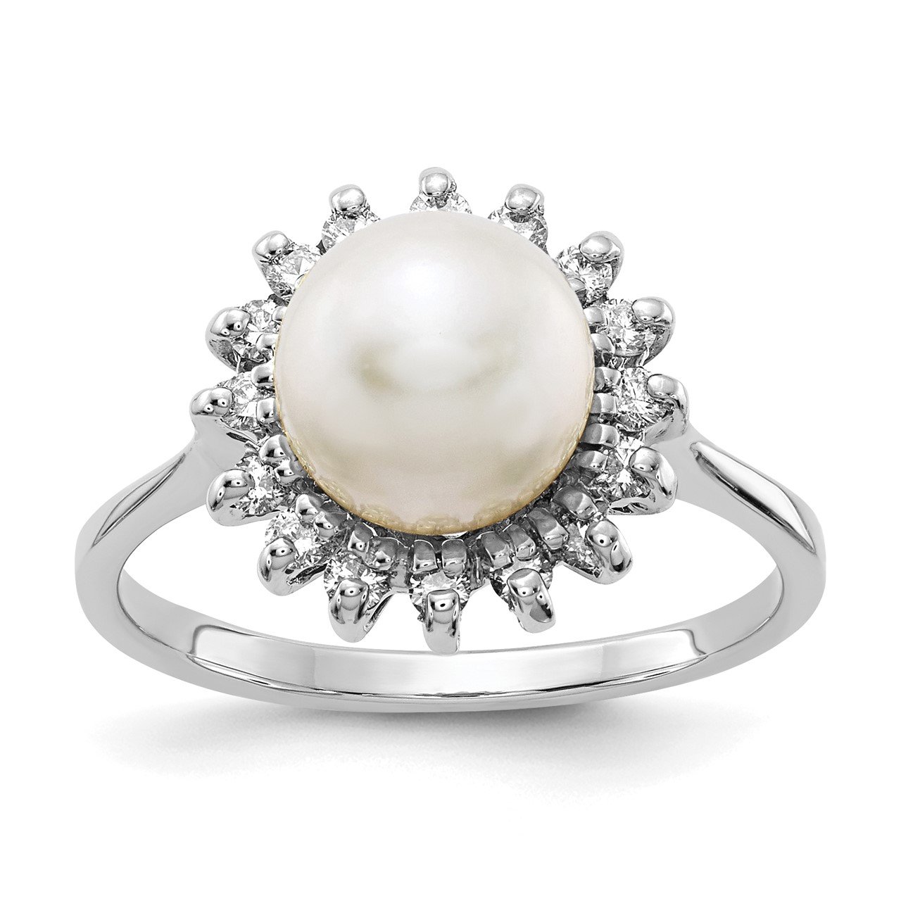 14k White Gold 7.5mm FW Cultured Pearl VS Diamond ring