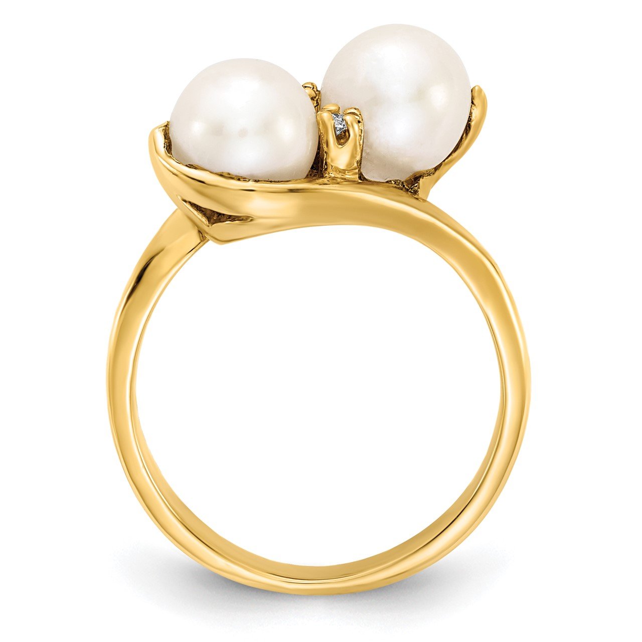 14k 6mm FW Cultured Pearl AA Diamond ring-1