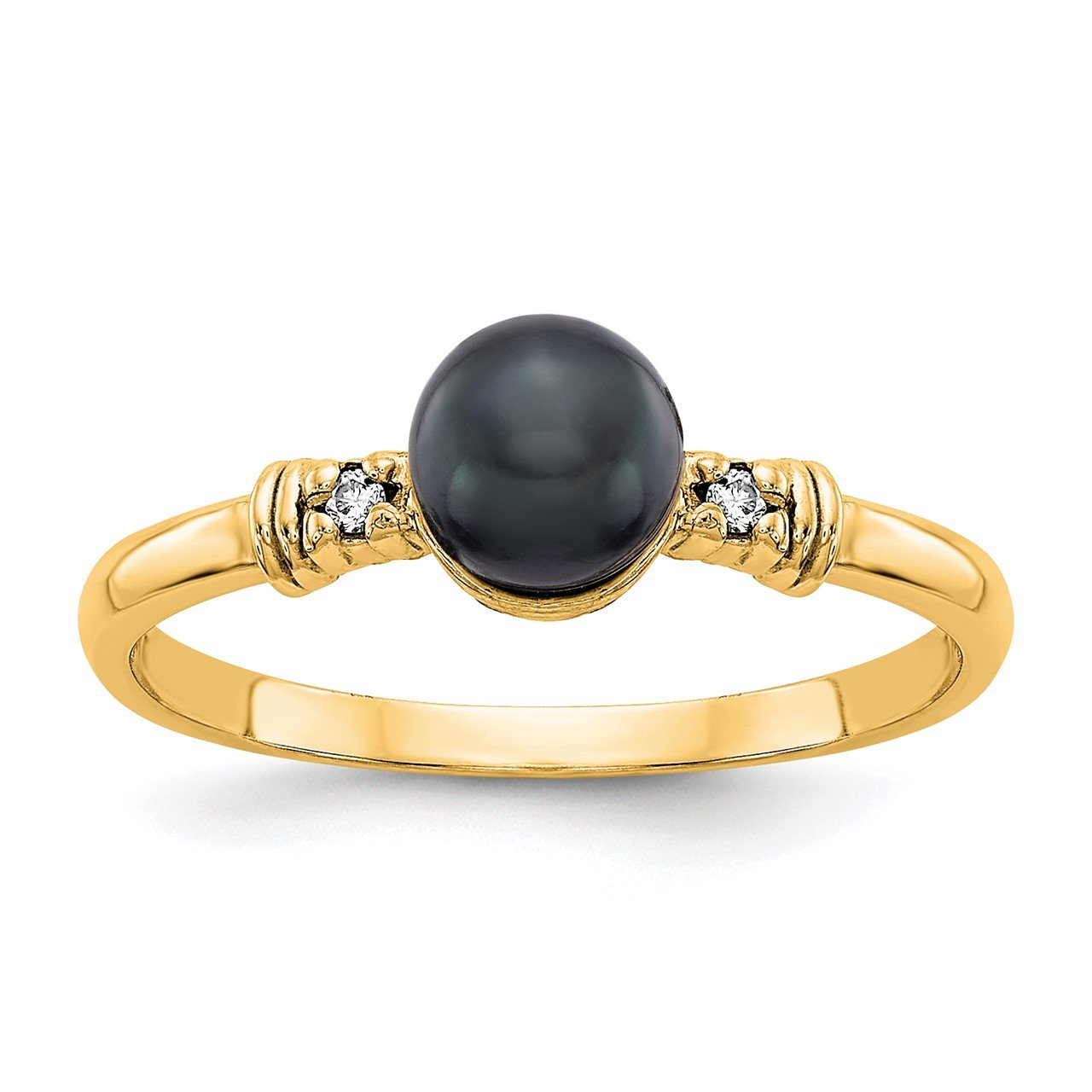 14k 5mm Black FW Cultured Pearl AAA Diamond ring