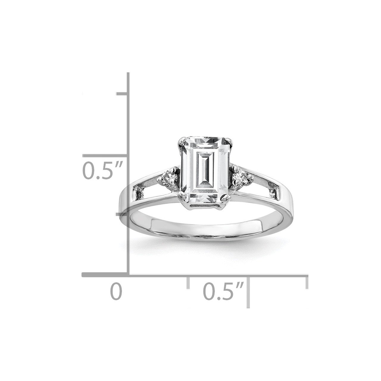 14k White Gold 7x5mm Emerald Cut Cubic Zirconia A Diamond Ring-1