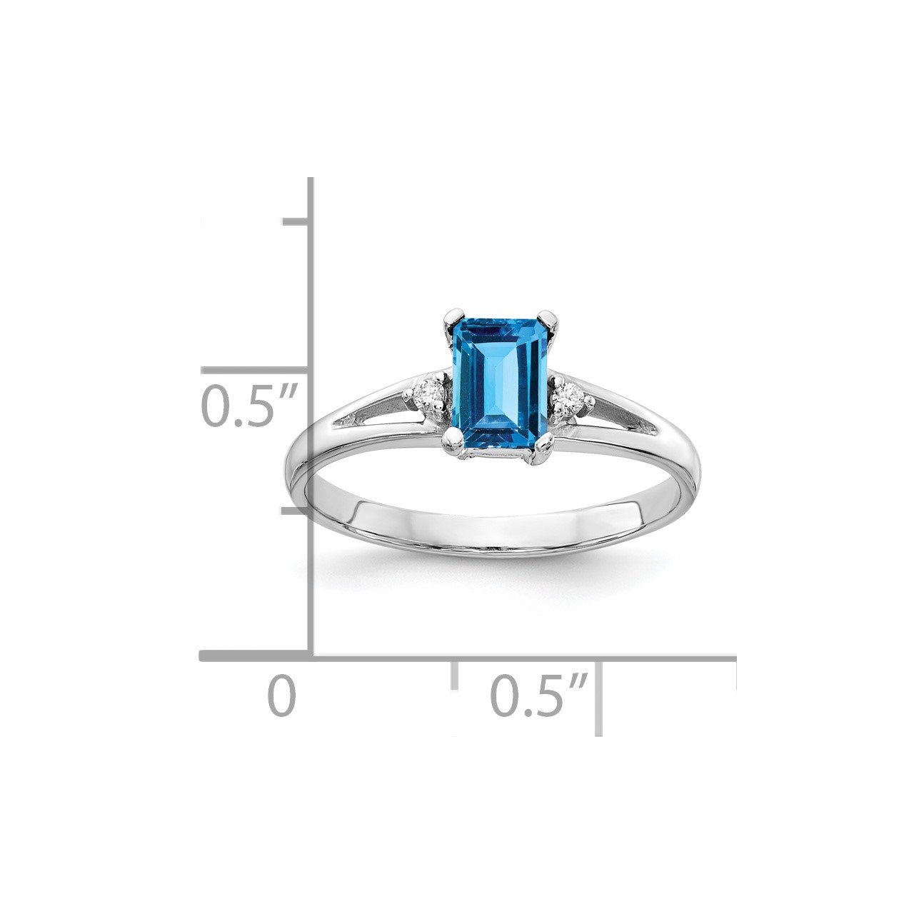 14k White Gold 6x4mm Emerald Cut Blue Topaz AA Diamond ring-1