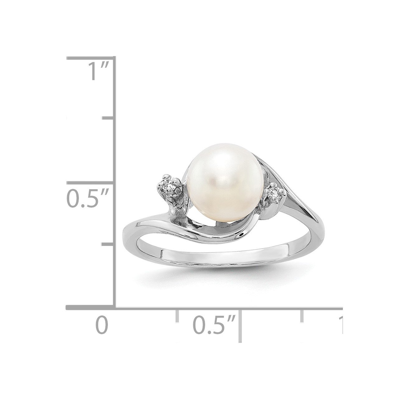 14k White Gold 7mm FW Cultured Pearl AA Diamond ring-4