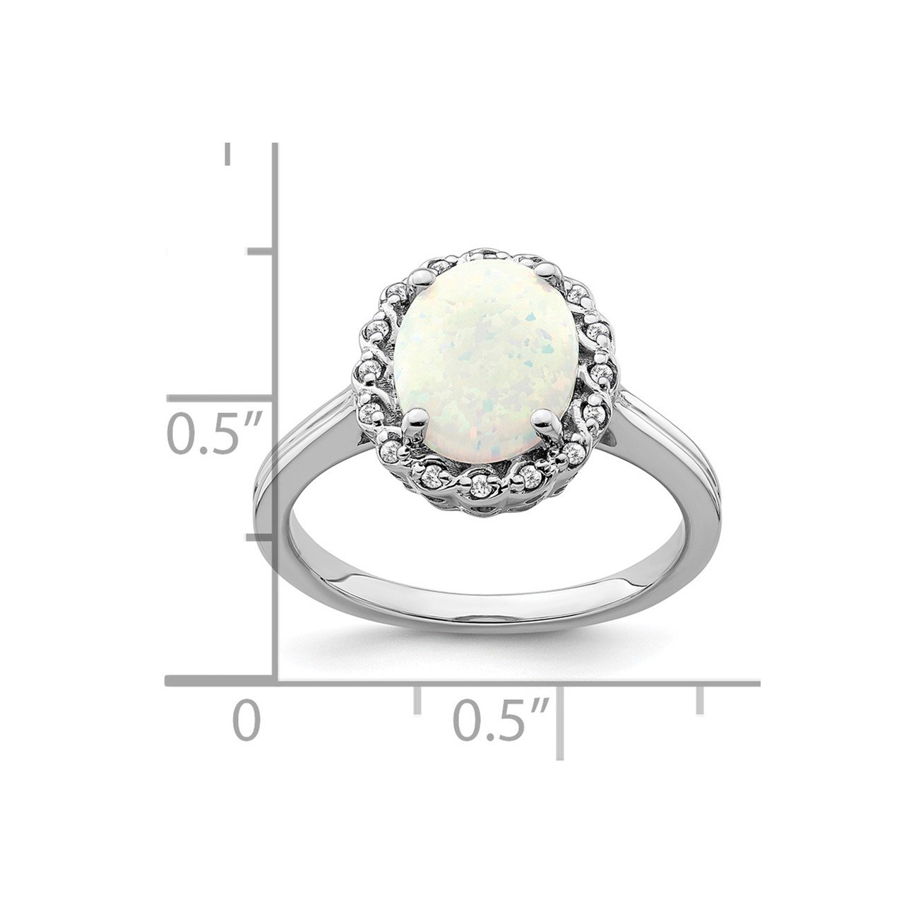 14k White Gold Created Opal and Diamond Halo Ring-2