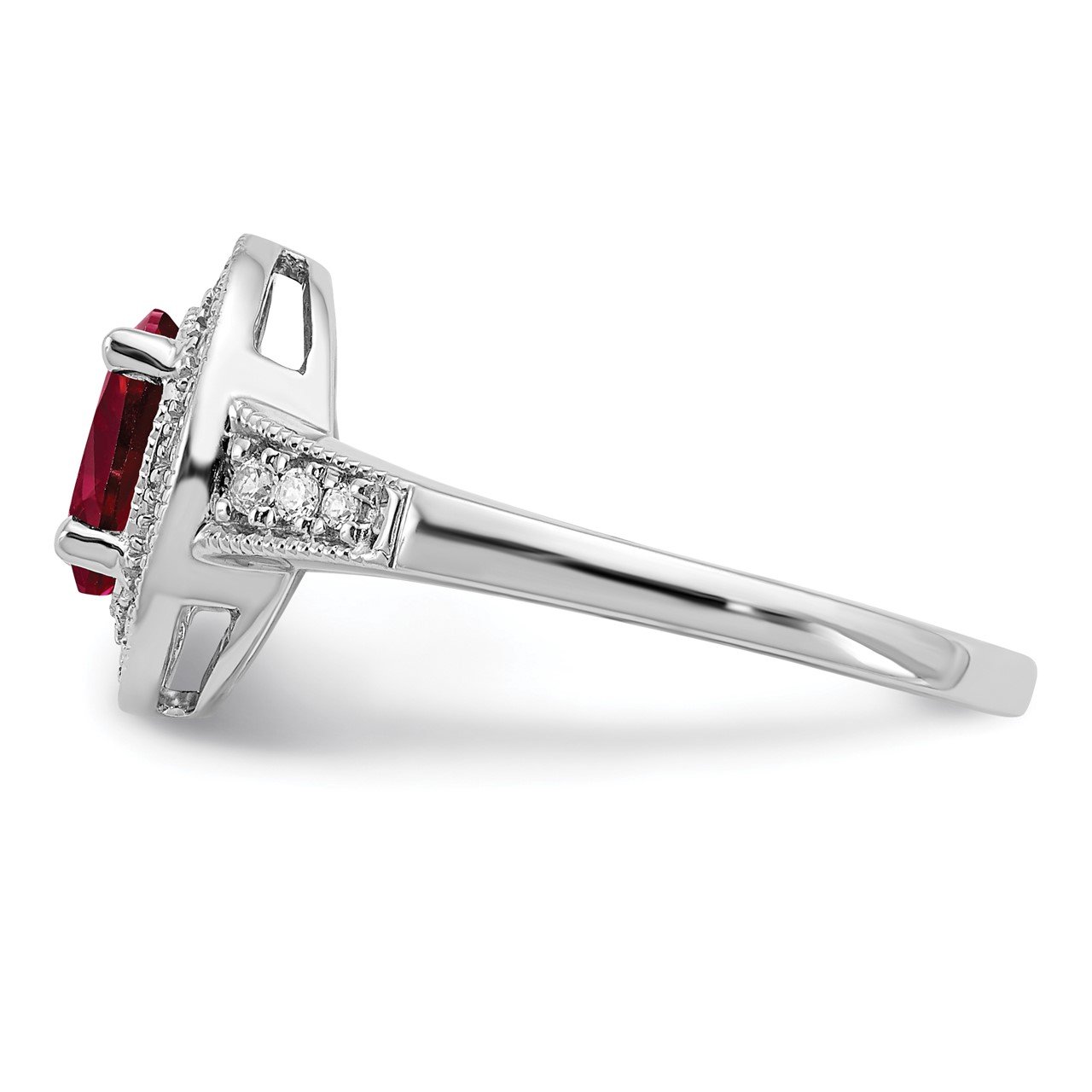 14k White Gold Oval Created Ruby and Diamond Halo Ring-3