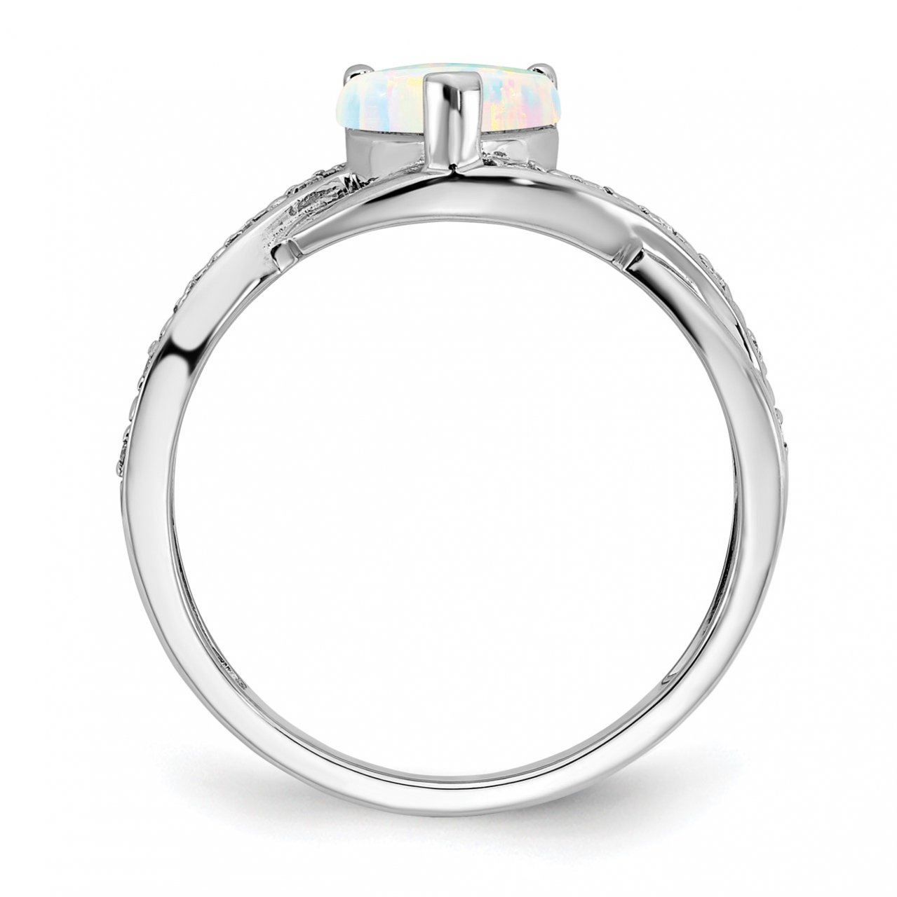 14k White Gold Created Opal and Diamond Heart Ring-1