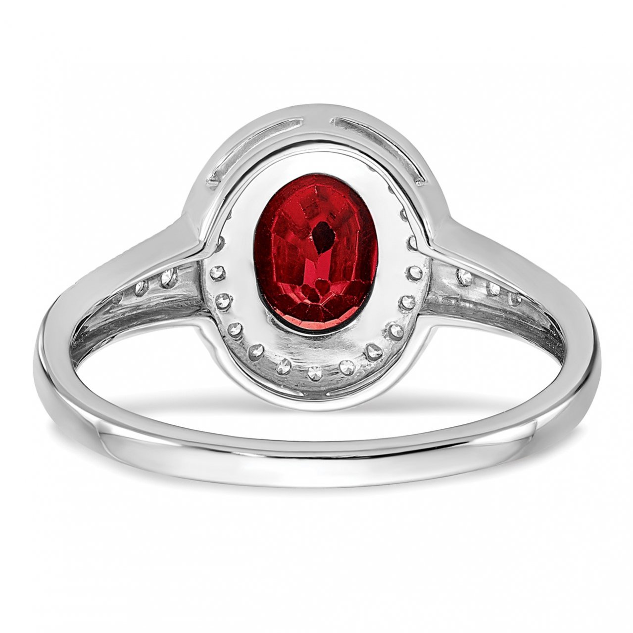 14k White Gold Oval Created Ruby and Diamond Halo Ring-5