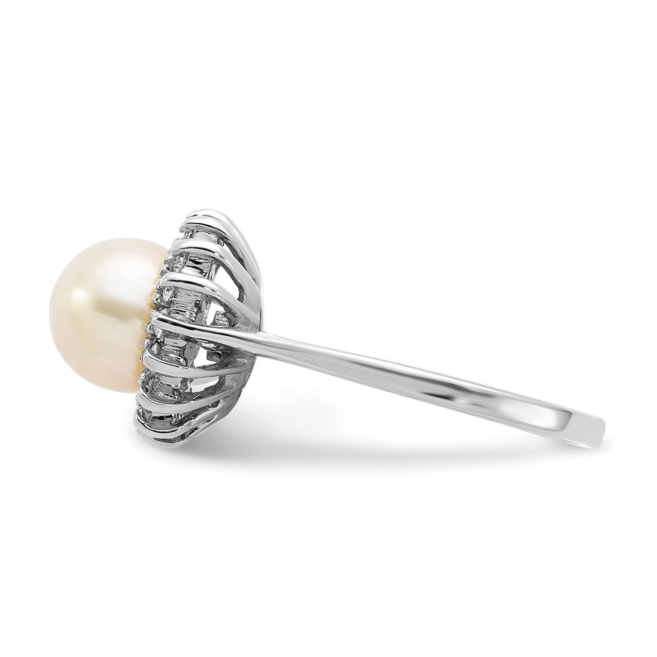 14k White Gold 7.5mm FW Cultured Pearl VS Diamond ring-2