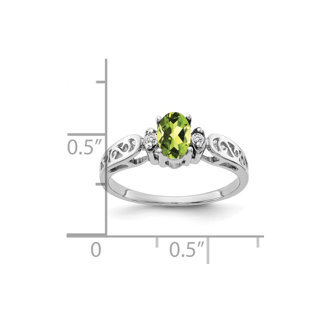 14k White Gold 6x4mm Oval Peridot AA Diamond ring-3
