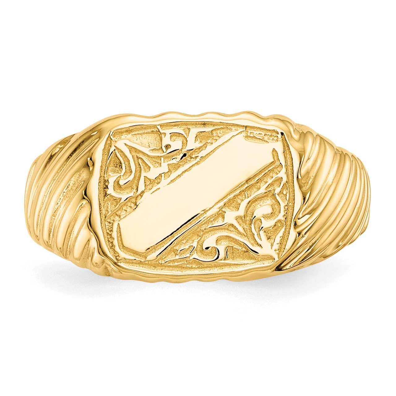 14K Gold Polished Baby Rectangle Signet with Stripes Ring-4