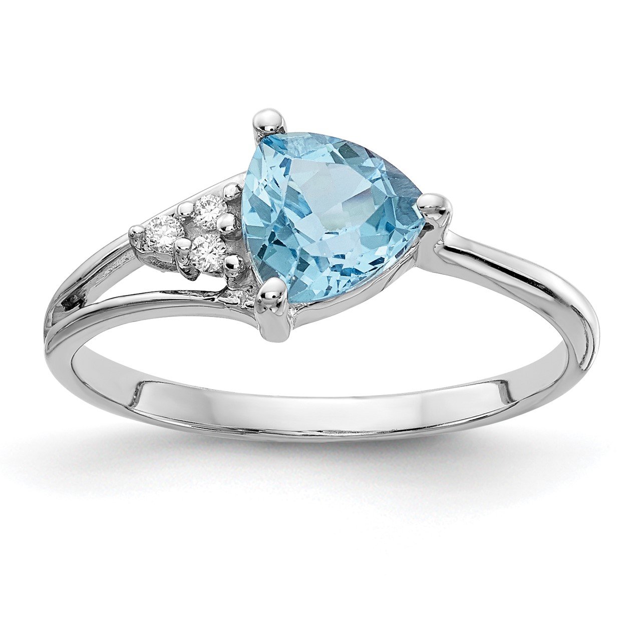 14k White Gold 6mm Blue Topaz AA Diamond ring