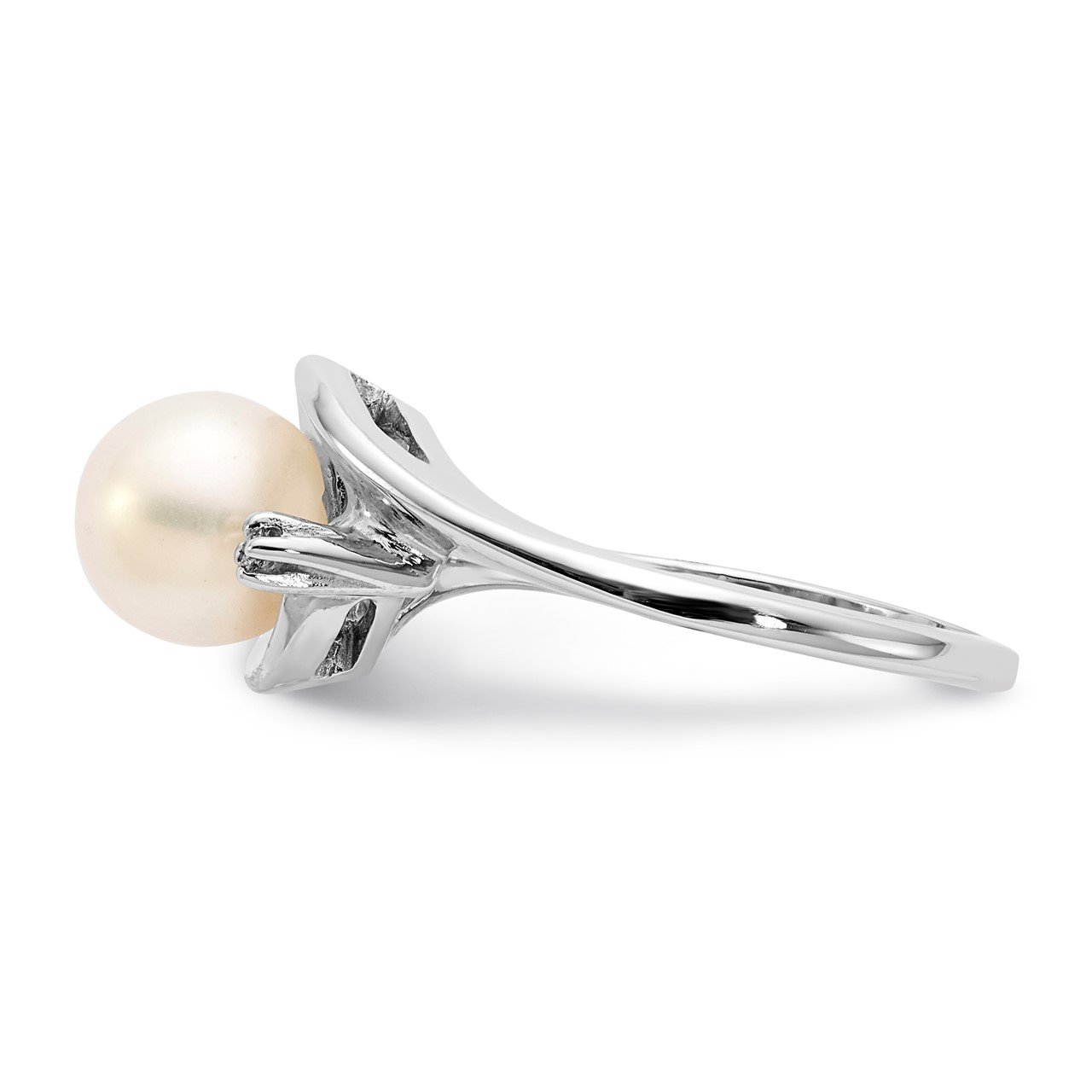 14k White Gold 7mm FW Cultured Pearl AA Diamond ring-2