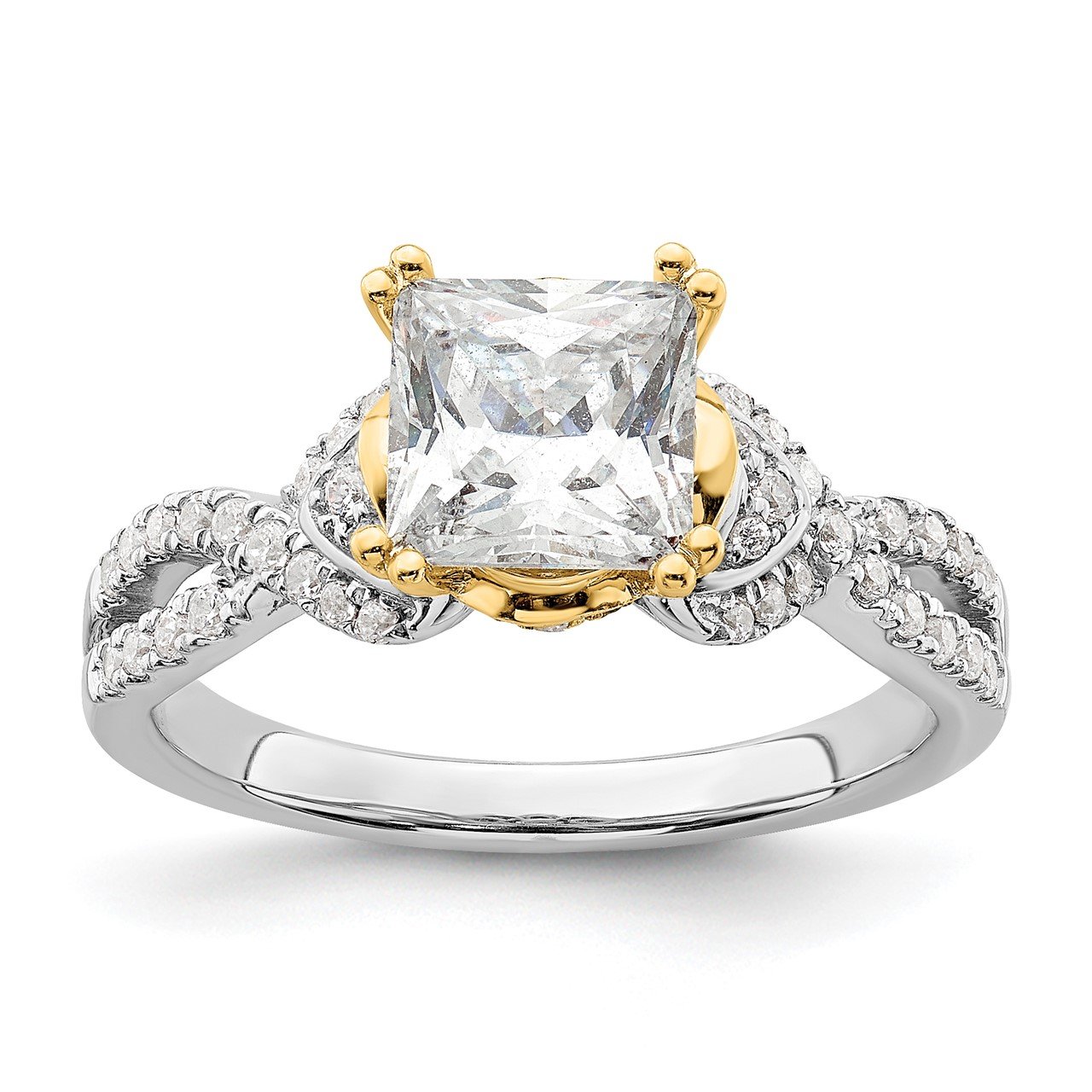 14k Two-tone Polish 1 1/2ct Princess Semi-Mount Engage Dia Ring