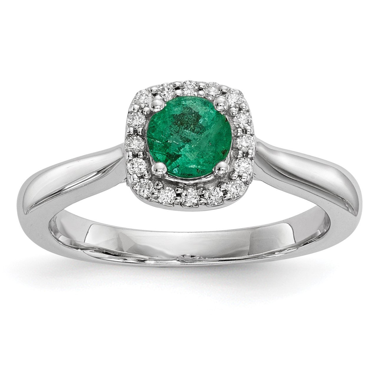 14KW 1/6 ct Cushion Halo w 3/8ct Round Emerald Center