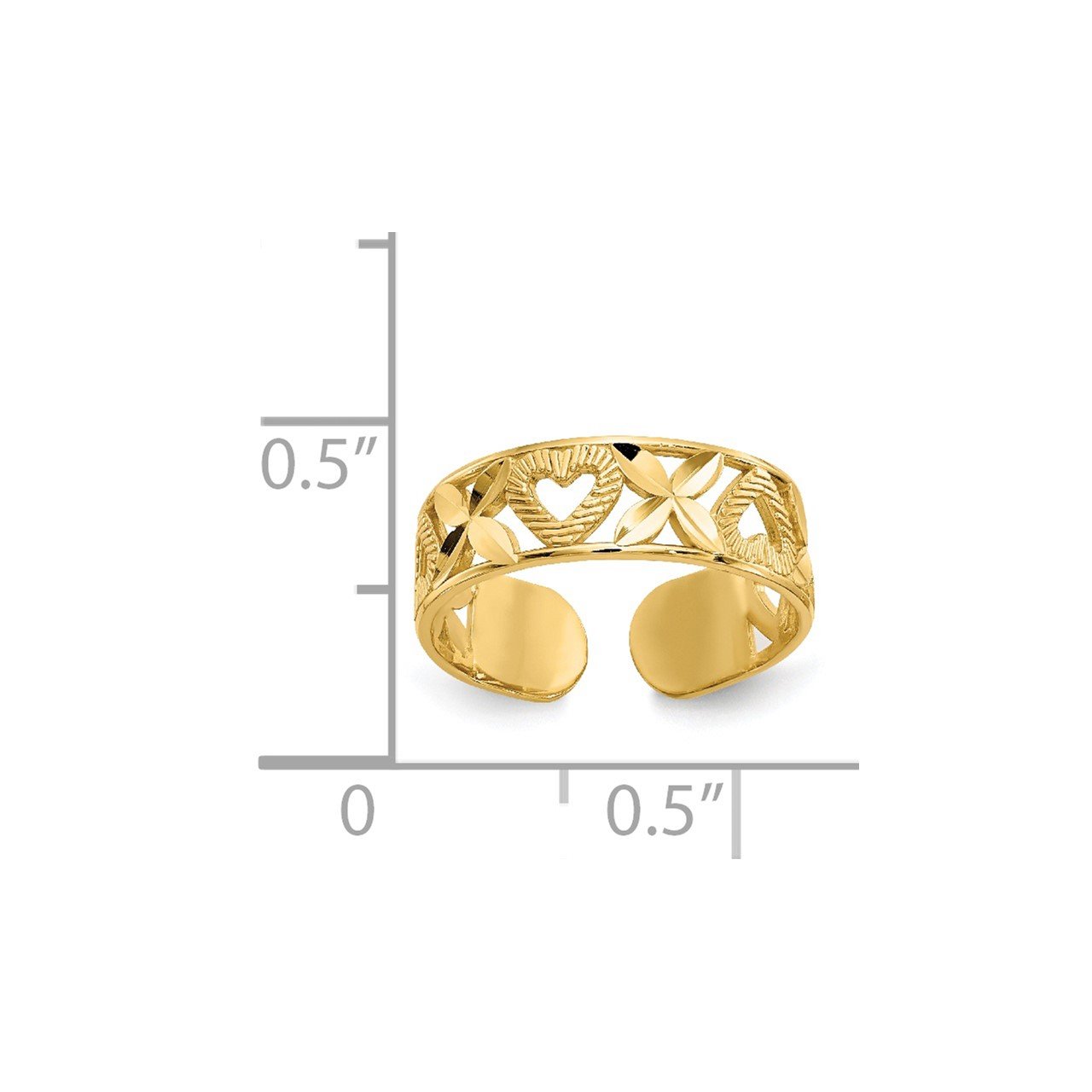 14k Diamond-cut " X" and Heart Toe Ring-4