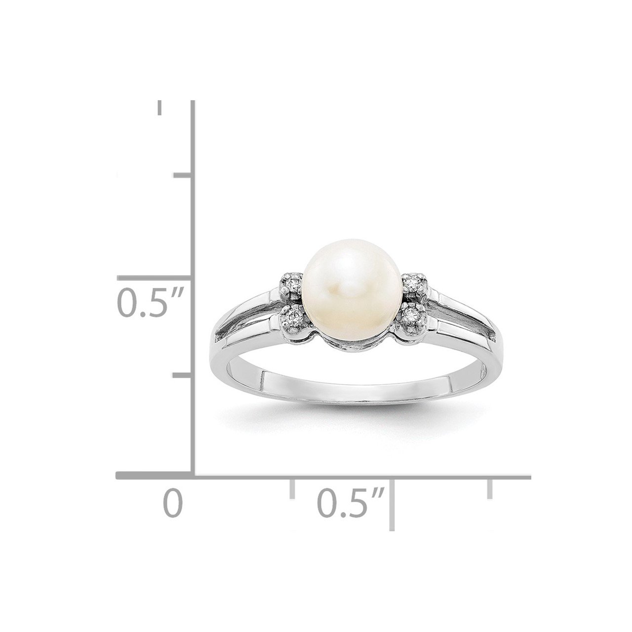 14k White Gold 6mm FW Cultured Pearl AAA Diamond ring-4