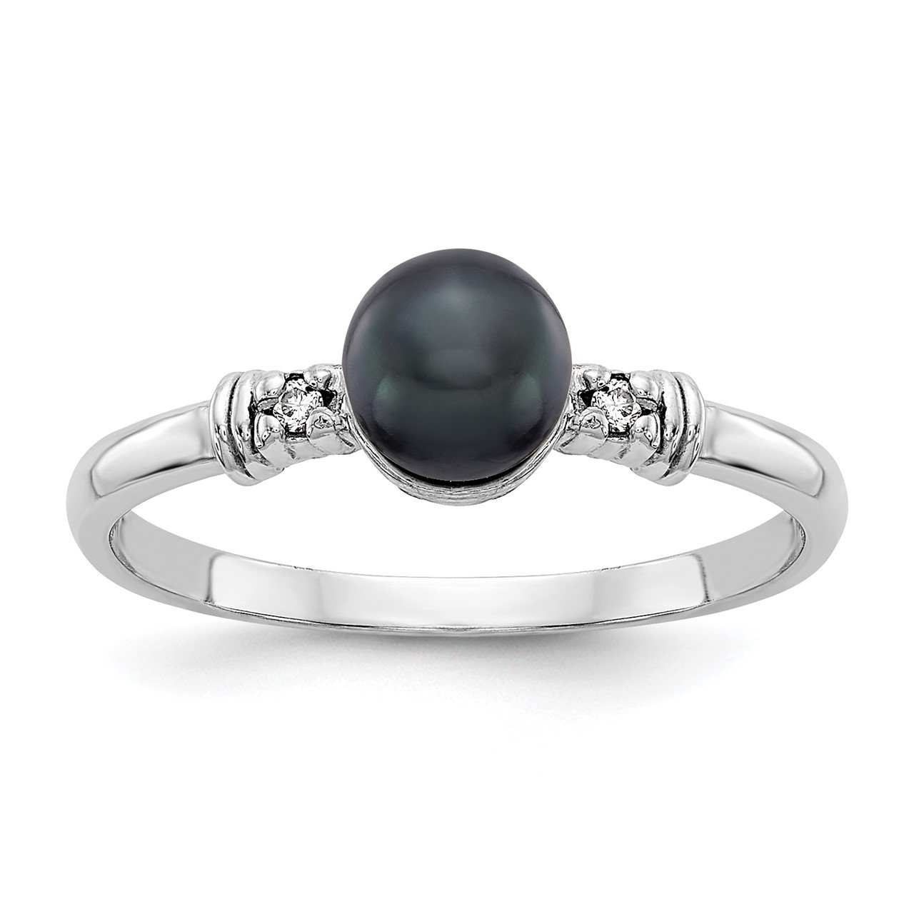 14k White Gold 5mm Black FW Cultured Pearl AAA Diamond ring