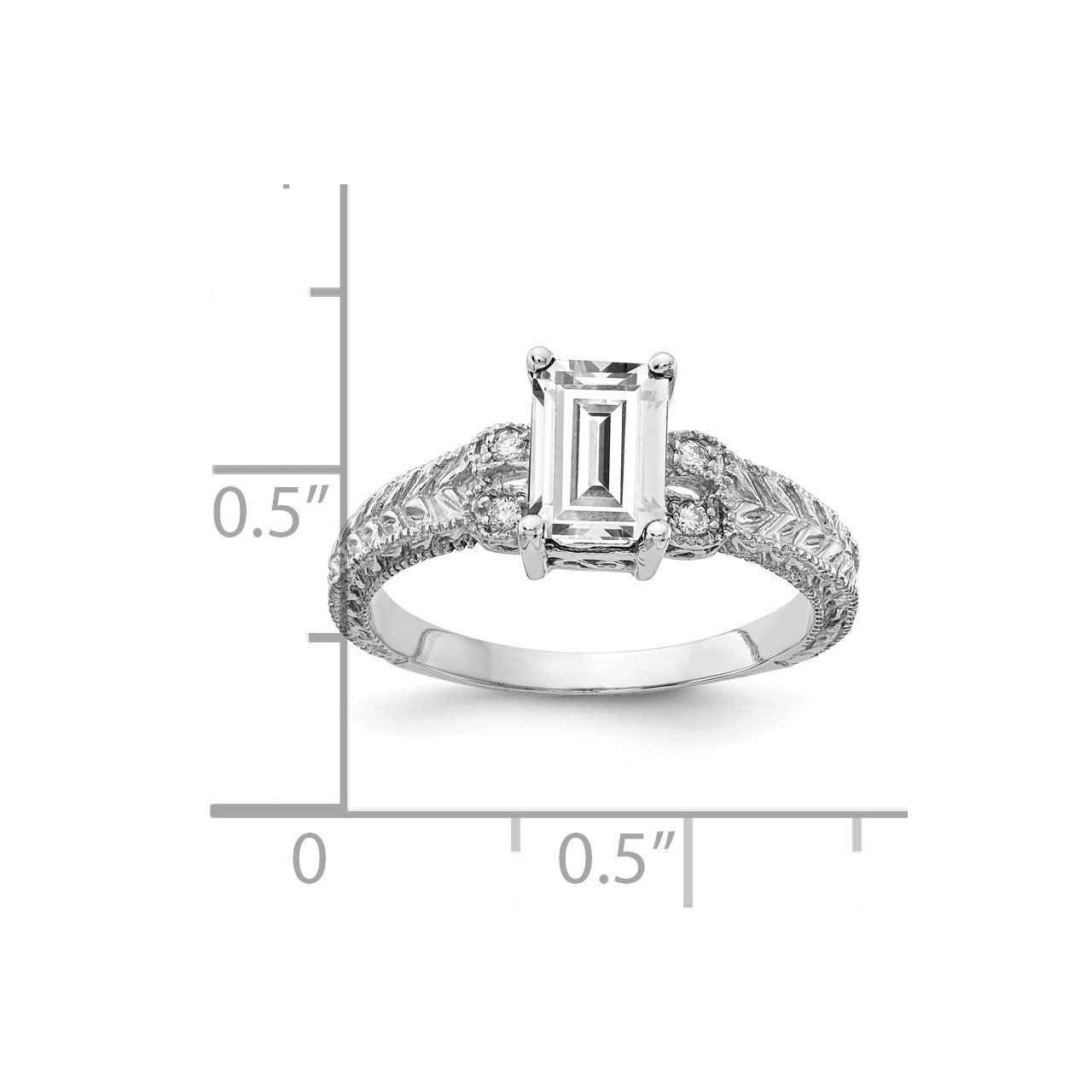 14k White Gold 7x5mm Emerald Cut Cubic Zirconia VS Diamond Ring-1
