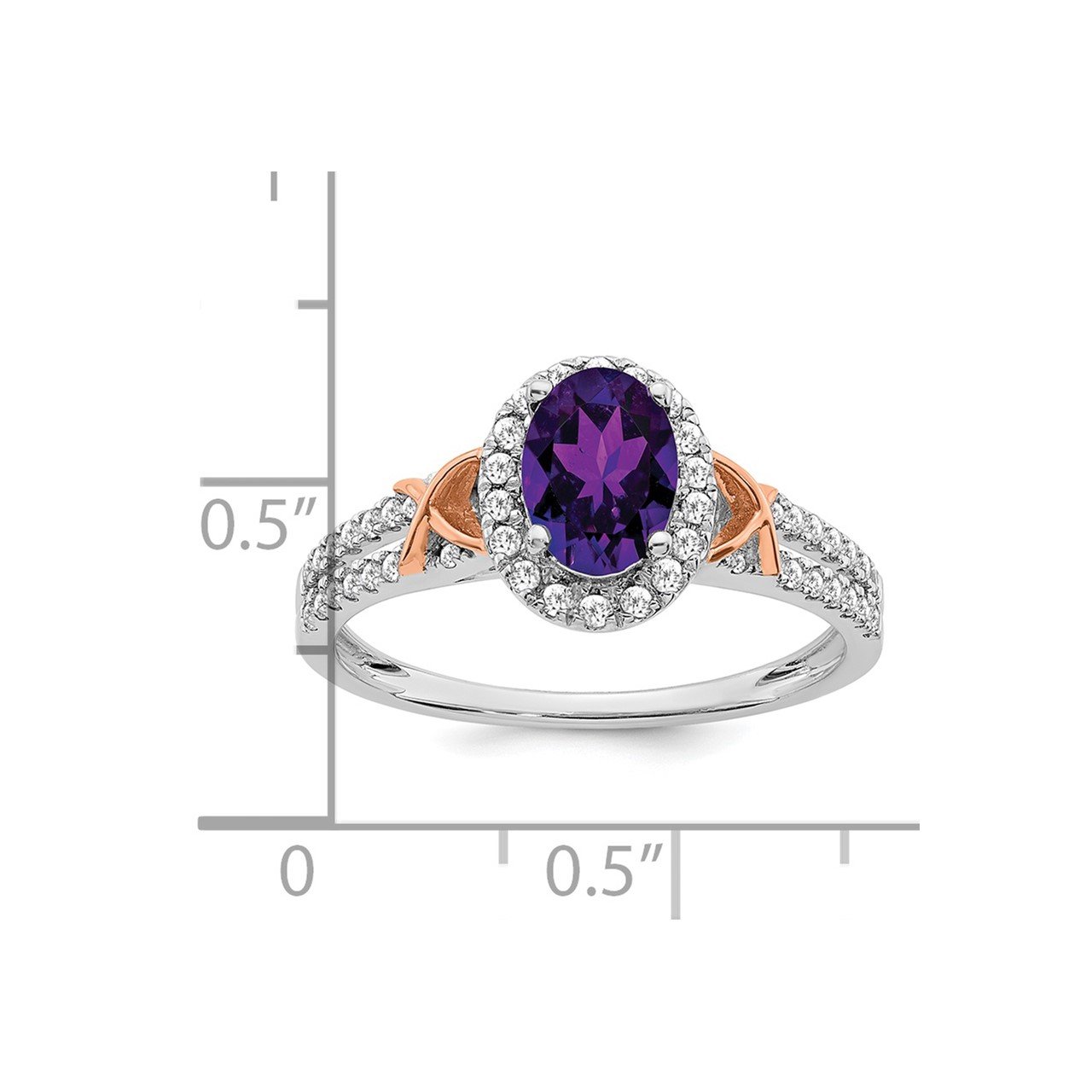 14k White Gold with RG Accent Amethyst and Diamond Halo Ring-2