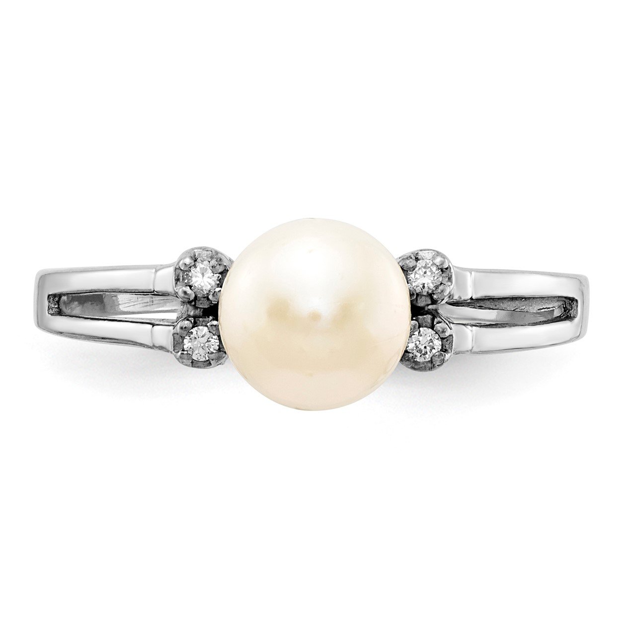 14k White Gold 6mm FW Cultured Pearl AAA Diamond ring-3