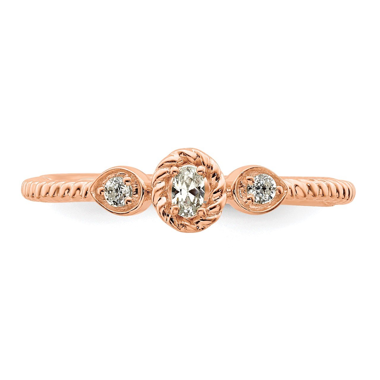 14k Rose Polish Roped Band Petite Oval Complete Dia Ring-3