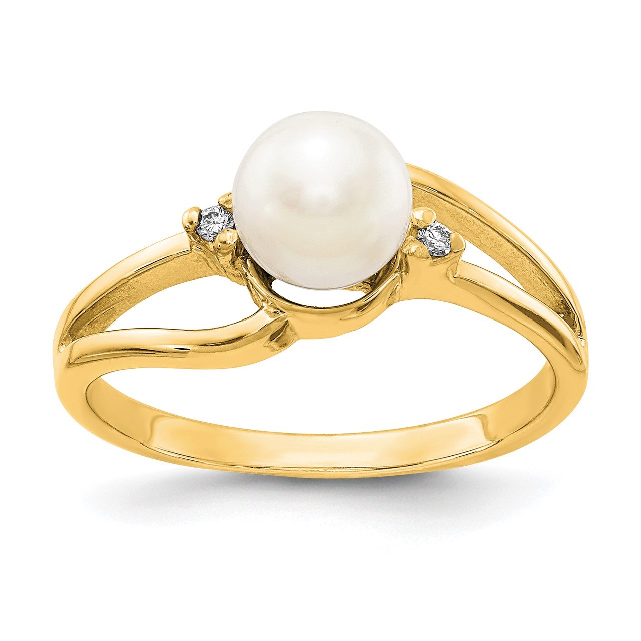 14k 6mm FW Cultured Pearl VS Diamond ring