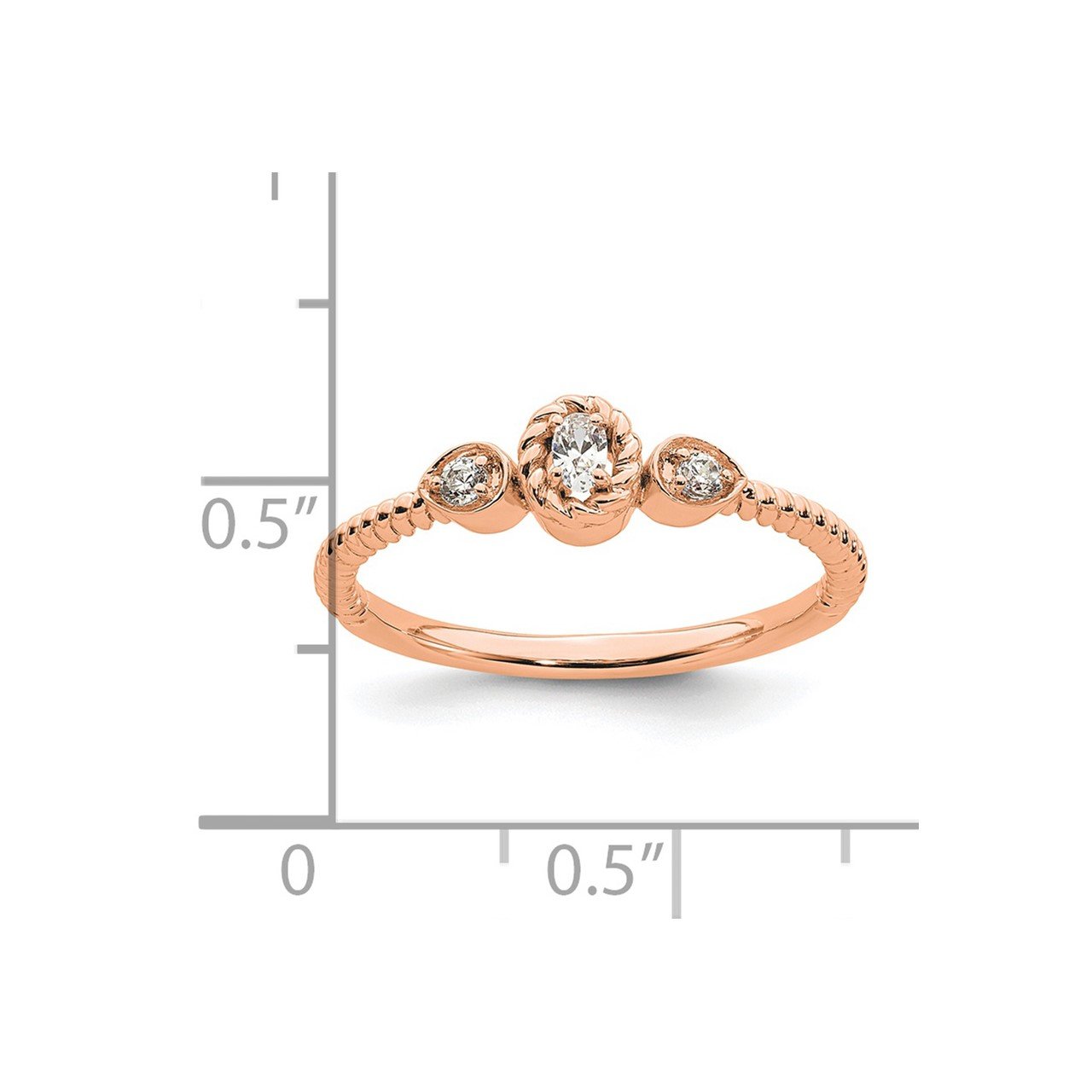 14k Rose Polish Roped Band Petite Oval Complete Dia Ring-6