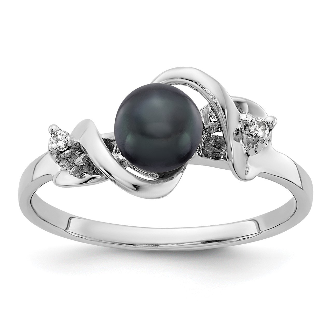 14k White Gold 5.5mm Black FW Cultured Pearl VS Diamond ring