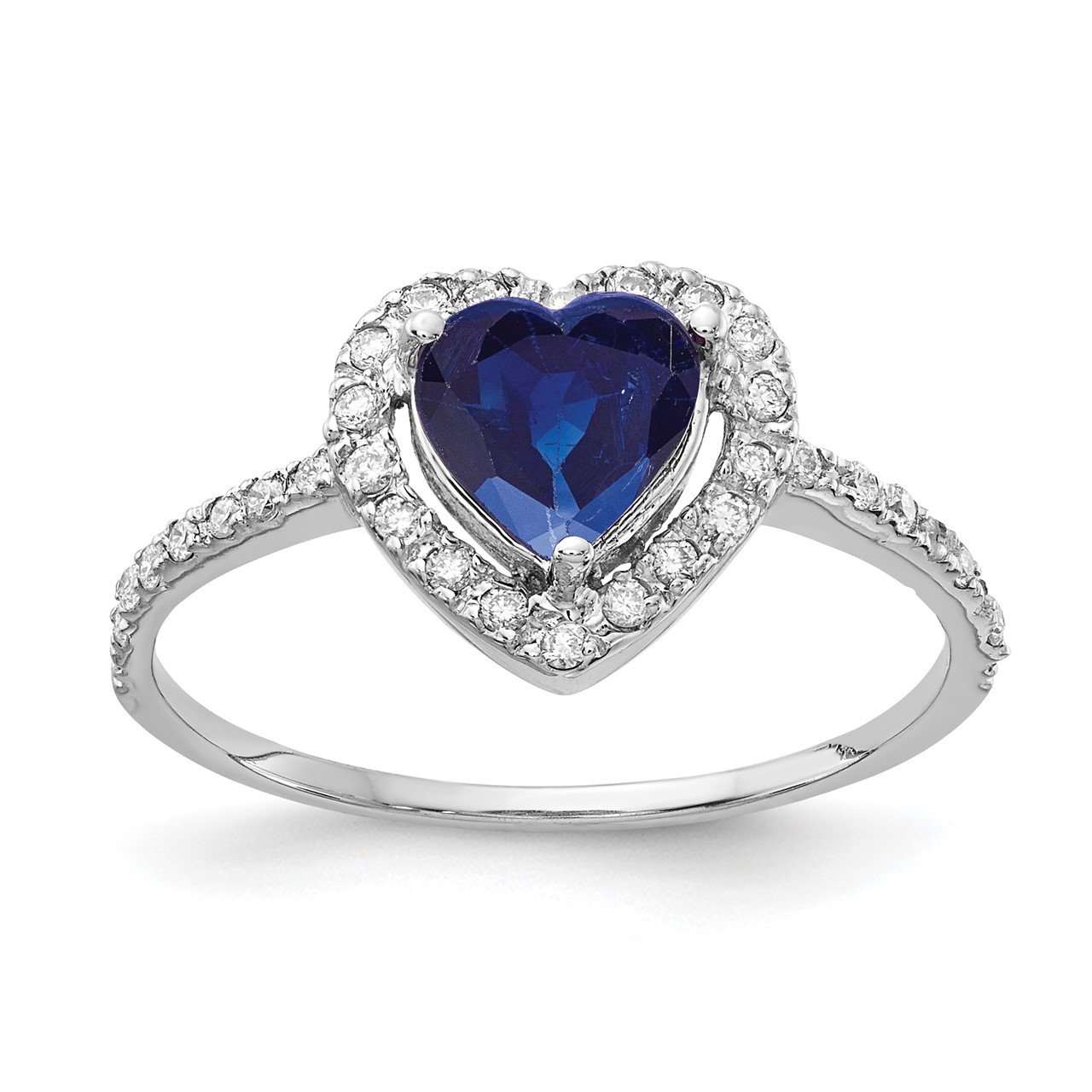 14k White Gold 6mm Heart Sapphire AAA Diamond ring