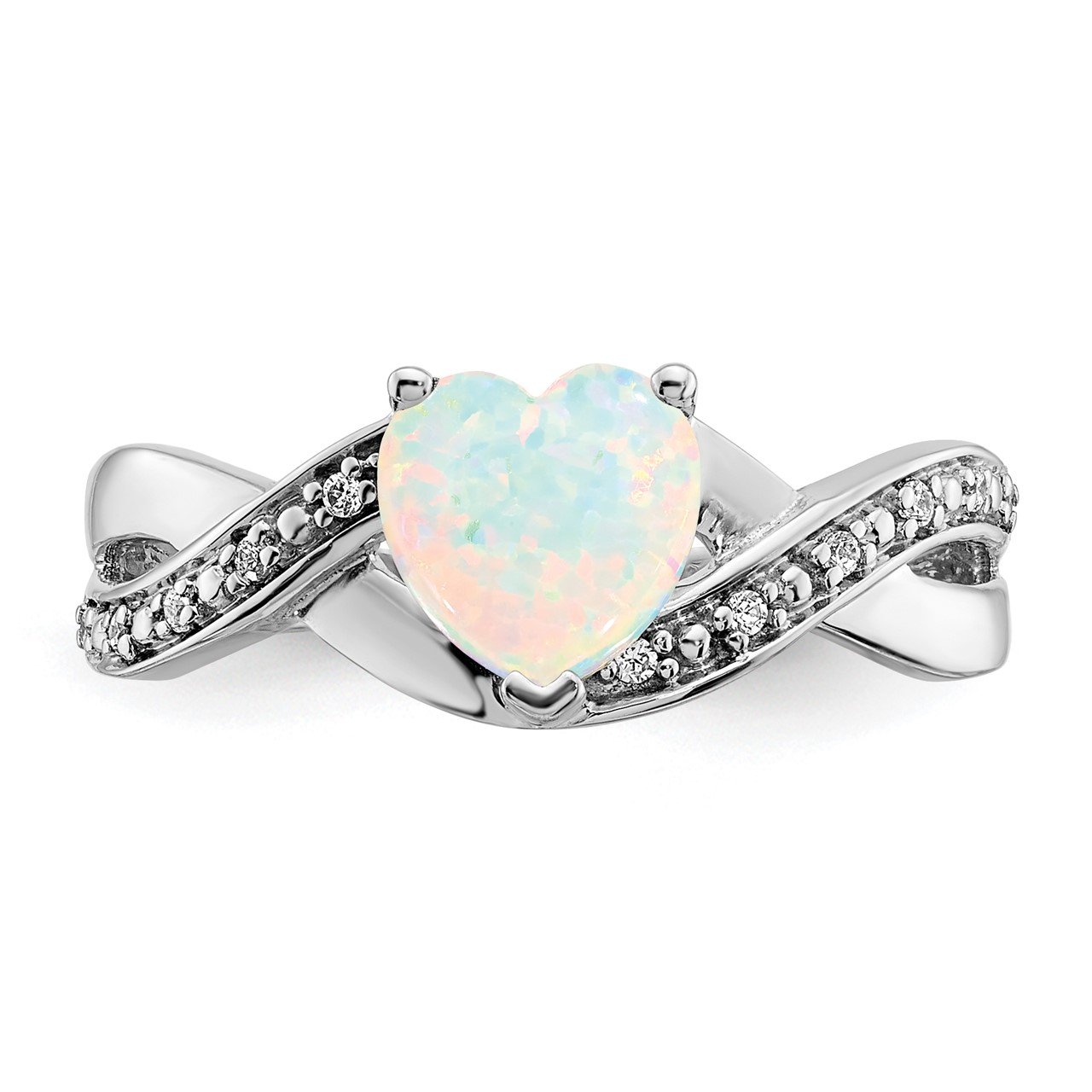14k White Gold Created Opal and Diamond Heart Ring-4