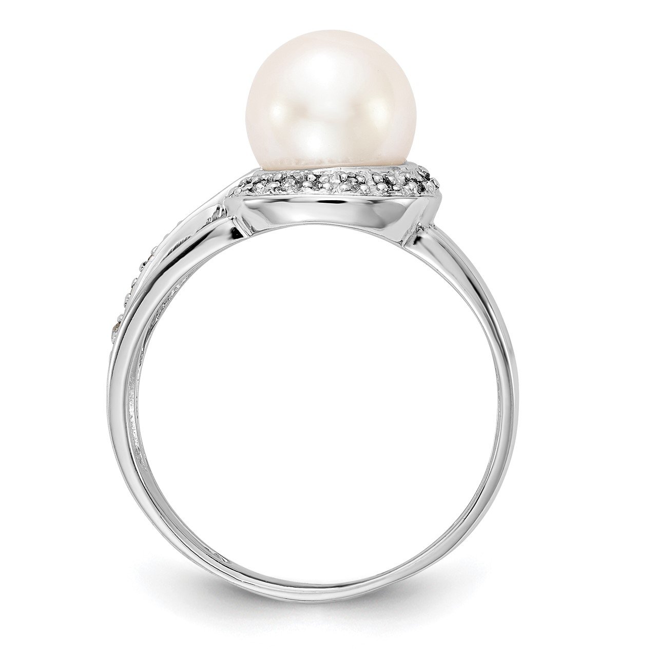 14k White Gold 7.5mm FW Cultured Pearl AAA Diamond ring-1