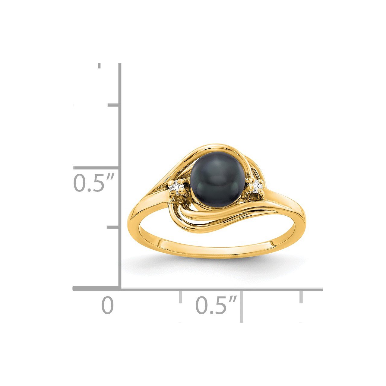 14k 5.5mm Black FW Cultured Pearl A Diamond ring-1
