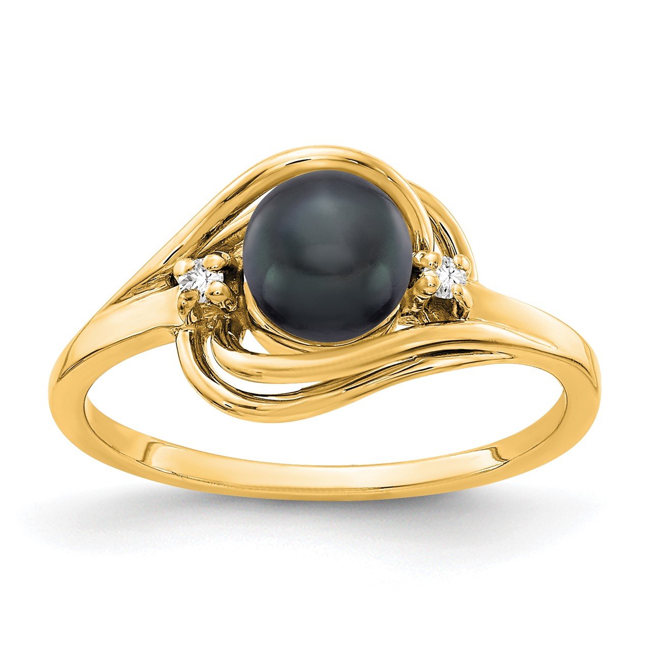 14k 5.5mm Black FW Cultured Pearl A Diamond ring