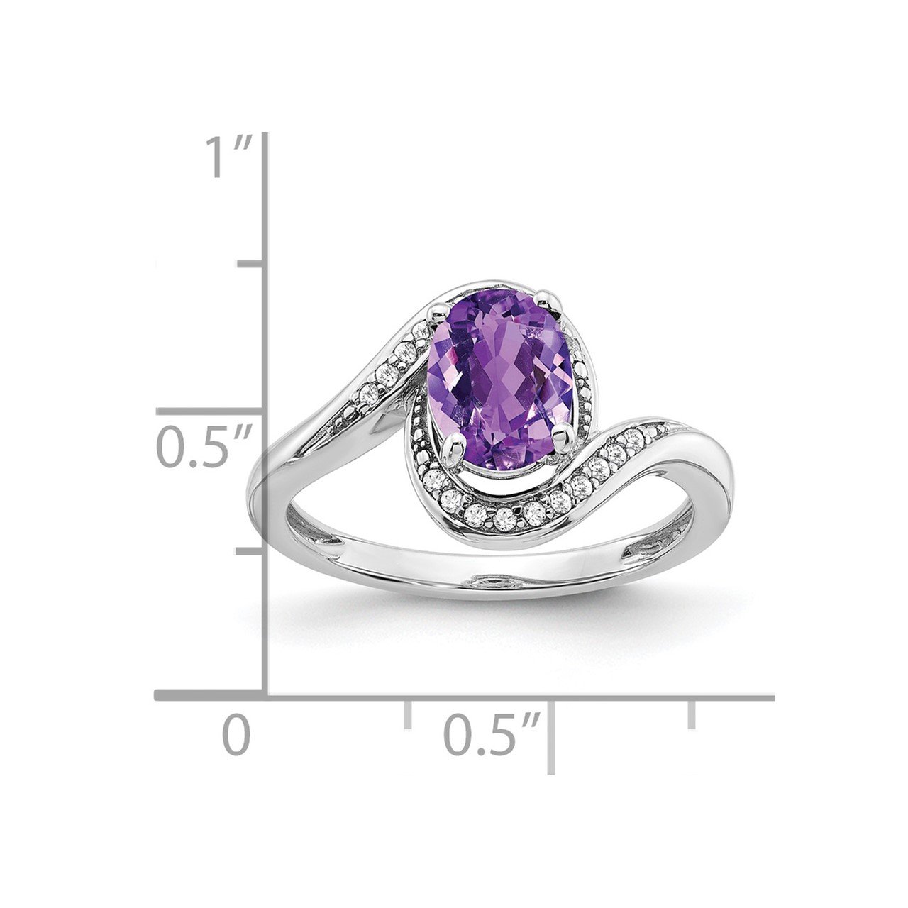 14k White Gold Oval Amethyst and Diamond Bypass Ring-1