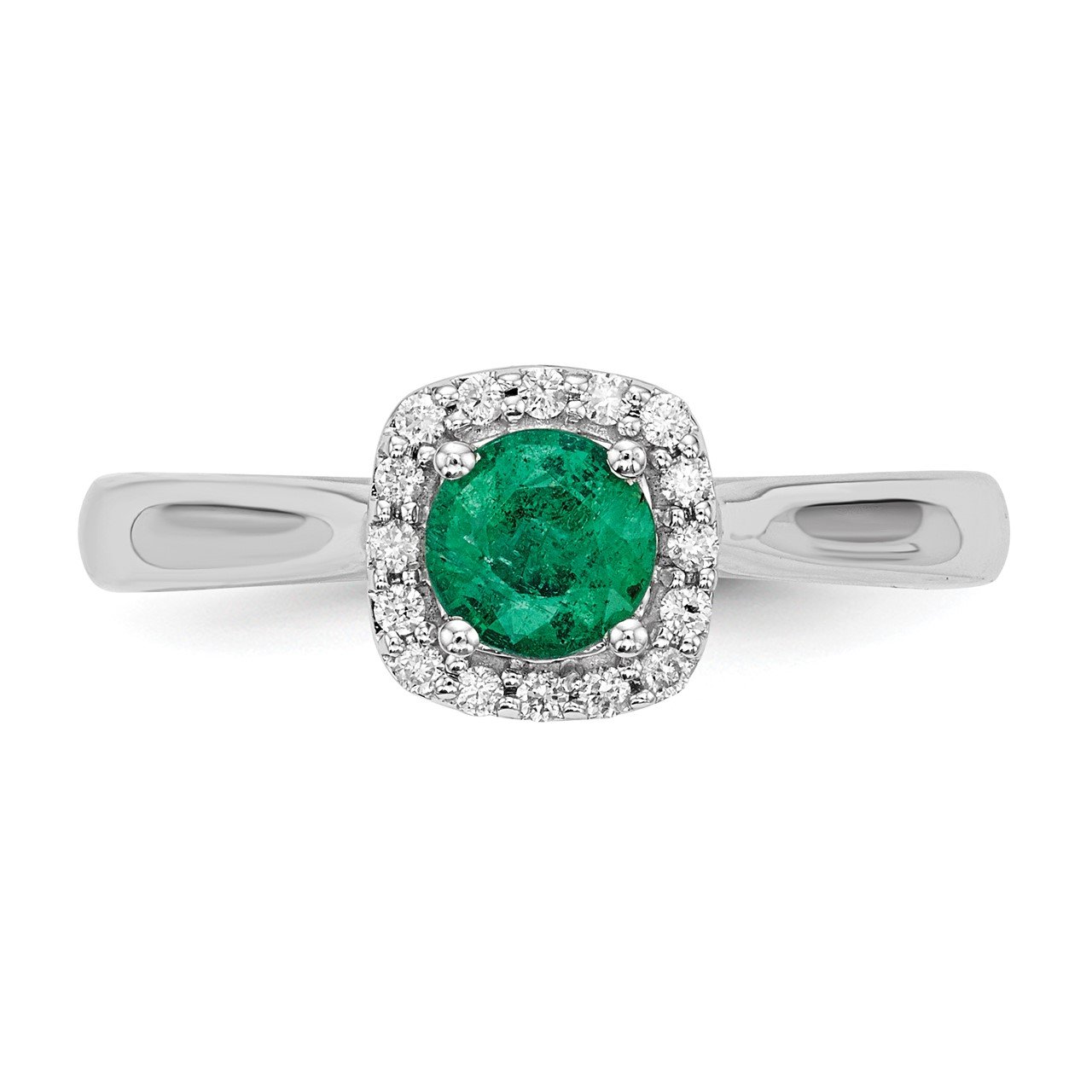 14KW 1/6 ct Cushion Halo w 3/8ct Round Emerald Center-2