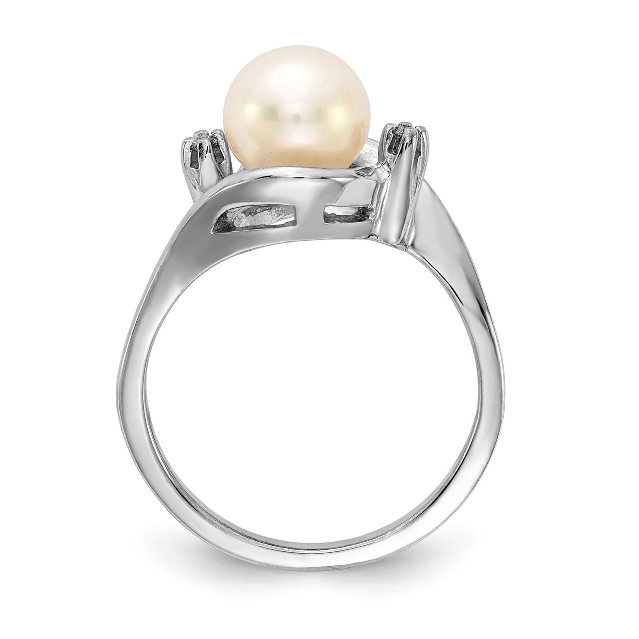 14k White Gold 7mm FW Cultured Pearl AA Diamond ring-1