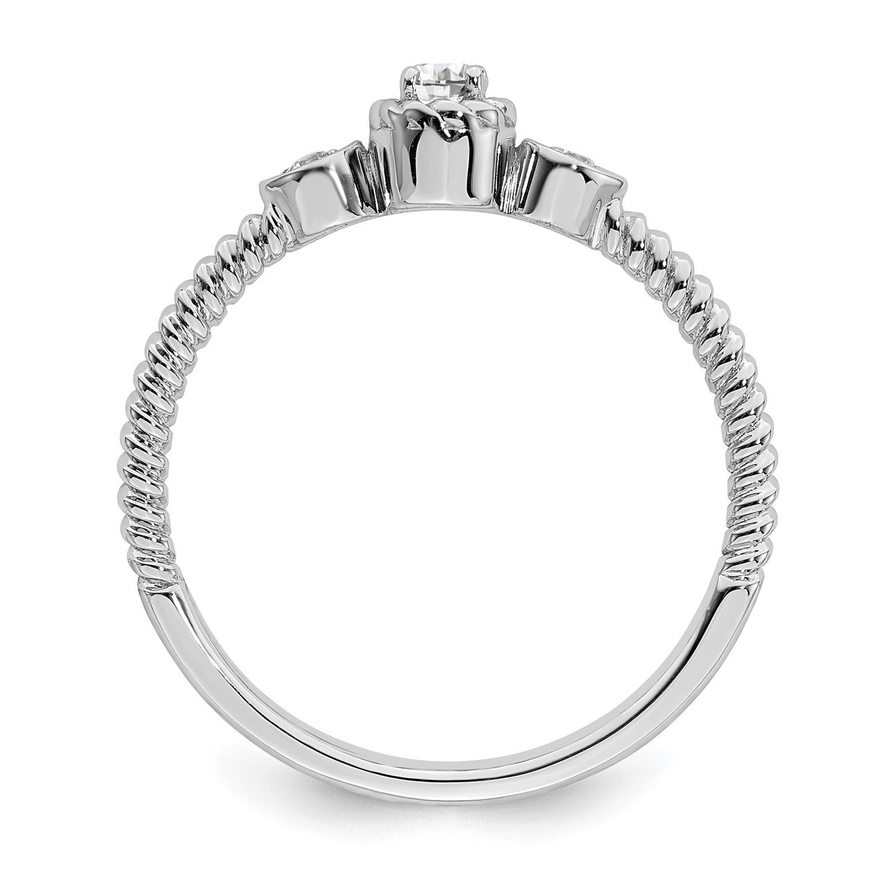 14k White Polish Roped Band Petite Round Complete Dia Ring-1