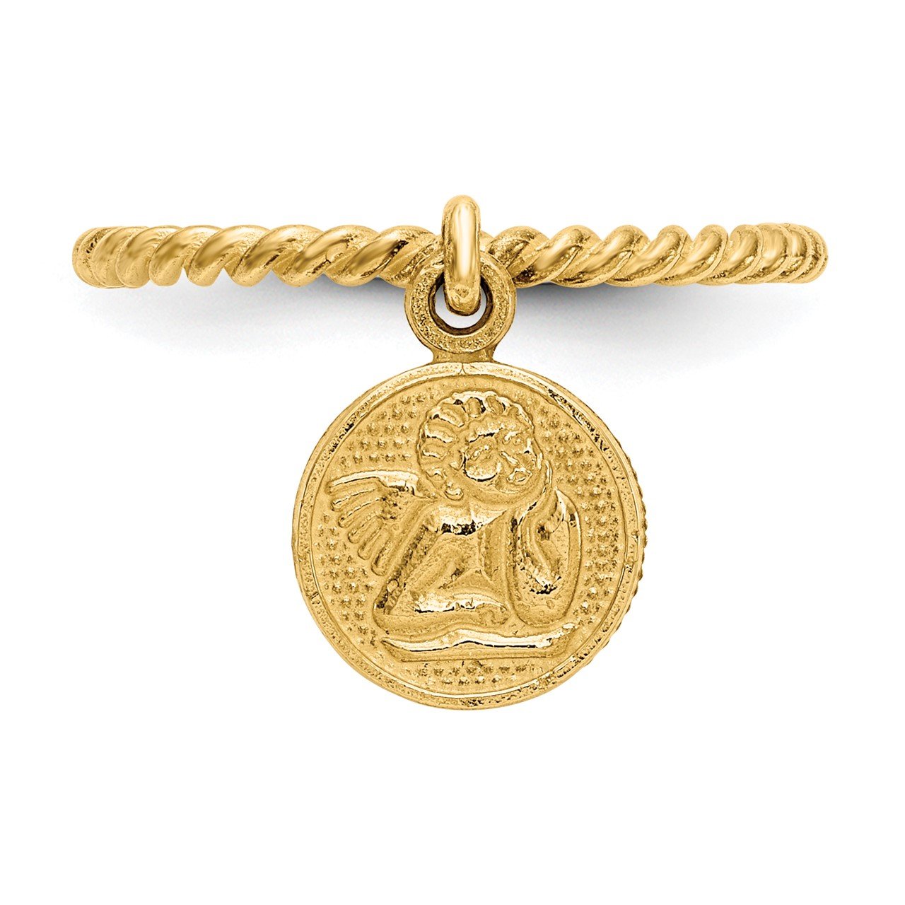 14k Polished Angel Dangle Charm Child's Ring-4